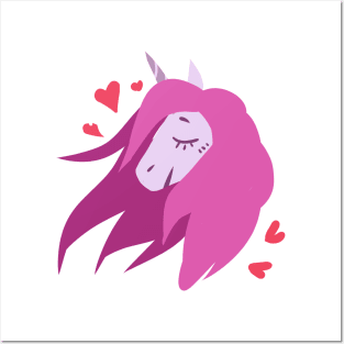 Pink hair lovely hearted unicorn Posters and Art